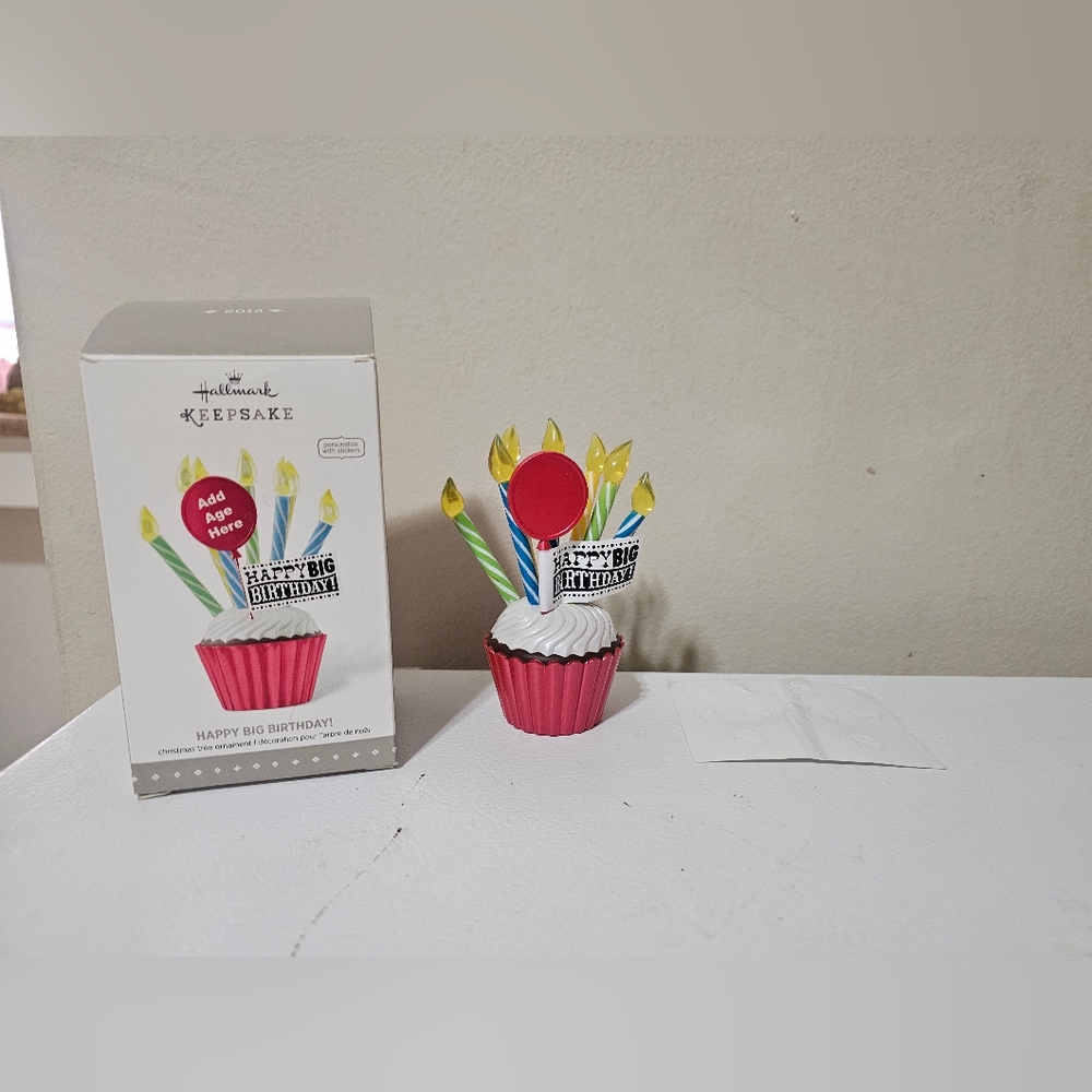 Hallmark Keepsake Happy Birthday Cupcake Decoration - Red and Yellow Ornament